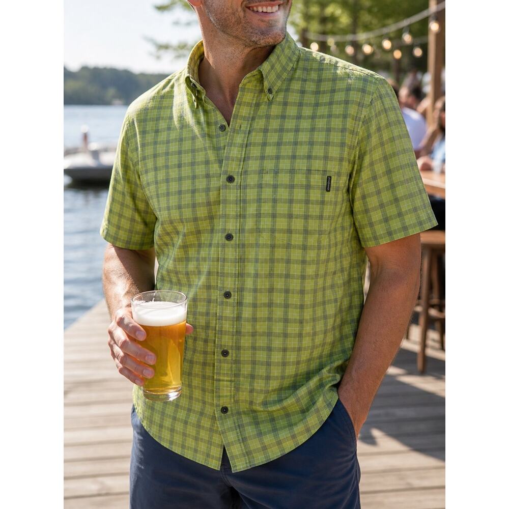 Columbia Green Plaid Short Sleeve Button Down 2XL Summer Outdoor Shirt